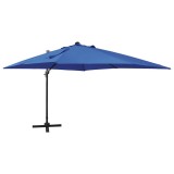 Umbrela in consola cu stalp si LED-uri, albastru azur, 300 cm