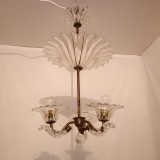 Lustra candelabru MCM Art Deco, sticla Barovier &amp; Toso Murano, vintage
