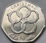 50 pence 2025 Isle of Man/ Insula Man, 12 Days of Christmas - Five golden rings, km#1892, unc-Aunc