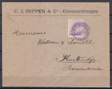 ROMANIA 1896 POSTA ROMANA IN TURCIA SUPRATIPAR VIOLET 1 PIASTRE /PLIC CIRCULAT, Stampilat