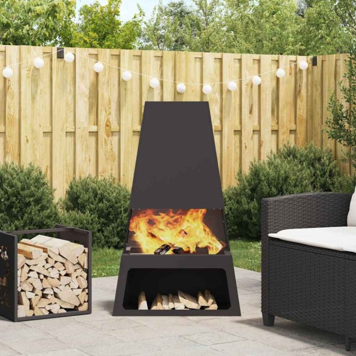 vidaXL Vatră de foc cu depozitare lemne, negru, 60x35x100 cm, oțel