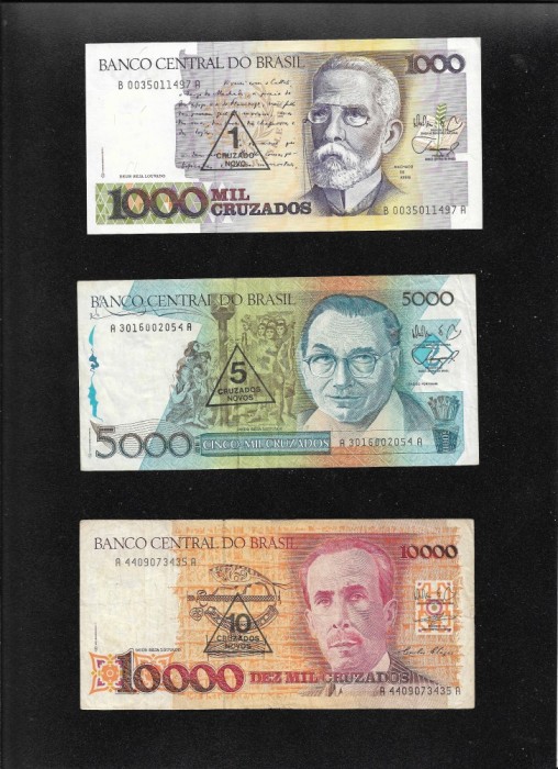 Set Brazilia 1 + 5 + 10 cruzados novos pe 1000 + 5000 + 10000 cruzados