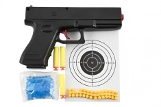 Pistol de jucarie, 4 in 1, glont de spuma, glont de cauciuc, glont cu bile, tinta de tragere, negru, 19 cm foto