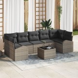Set de sofa de gradina Gossi din 8 piese cu perne ratan poli gri, sofa de gradina Gossi cu doua locuri cu spatiu de depozitare si perne ratan poli gri