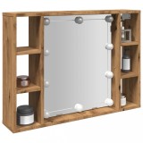 Gossi dulap cu oglinda si led stejar artizanal 76x15x55 cm, lemn