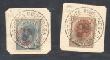 ROMANIA 1919 posta &icirc;n Levant 2 timbre (25 &amp; 40 Bani) cu stampila speciala pe fragmente de plic