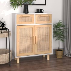 vidaXL Servantă, alb, 60x30x75 cm, lemn masiv pin și ratan natural