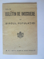 Rar! Buletin de inscriere in alb(necompletat) la biroul populatiei din anii 40 foto