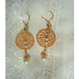 B121. Cercei Parizieni Unicat, crosetati cu fir auriu, perle, tortite Goldfilled