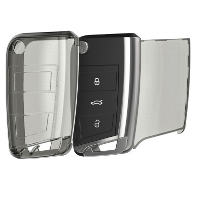 Husa Cheie Auto Kwmobile pentru VW 3 Butoane, Transparent/Negru, Silicon, KWM000025JK002C foto