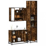 VidaXL Set mobilier de baie, 3 piese, stejar fumuriu, lemn prelucrat