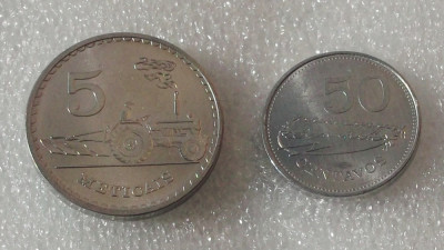 MOZAMBIC set / lot 50 Centavos + 5 Meticais 1980 UNC din saculetul bancii ** foto