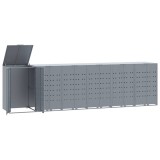 Depozitare cos gunoi cu roti 6 cosuri gri 414x79x117 cm otel