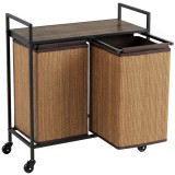 HOMCOM Coș rufe din bambus 2 compartimente 120 L colector rufe cu raft, cutie de rufe sac de rufe, pe roți 73x33x78 cm, Maro | Aosom Romania