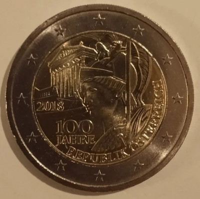 Moneda Austria - 2 Euro 2018 - 100 Ani Republica foto