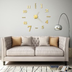 Ceas de perete 3D, auriu, 100 cm, XXL, design modern