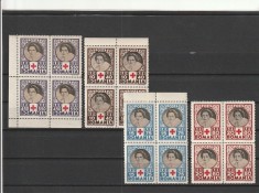 ROMANIA 1945 LP 165 CRUCEA ROSIE BLOCURI DE 4 TIMBRE MNH NESTAMPILATE