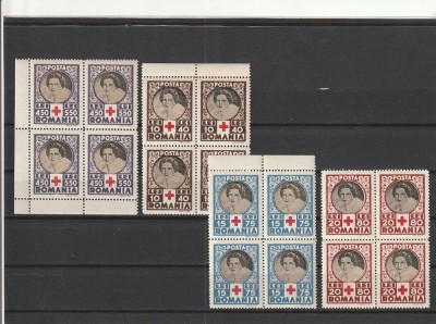 ROMANIA 1945 LP 165 CRUCEA ROSIE BLOCURI DE 4 TIMBRE MNH NESTAMPILATE foto
