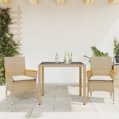 vidaXL Set mobilier de grădină cu perne 3 piese bej poliratan & sticlă