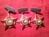 Set 3 Insemne Fruntas in Intrecerea Socialista 1963 ,1964 ,1968 , metal si email , h=5cm