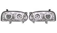Set faruri VW Golf 3 (1h), 08.1991-04.1999, partea Stanga+Dreapta, Tuning, Fata, Lampa de parcare pe fibra optica; tip bec H1+H1; manual/electric; tr
