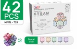 Set de constructie magnetic, 42 piese patrate pastel, Magnetic Tiles, 2D, 3D