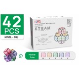 Set de constructie magnetic, 42 piese patrate pastel, Magnetic Tiles, 2D, 3D