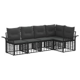 vidaXL Set de canapele de exterior 5 pcs Negru și Gri &icirc;nchis Poliester 3437687