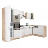 Mobilier de bucatarie colt Leziter Yorki 340, Stejar Sonoma / Alb, 340 cm, fara blat