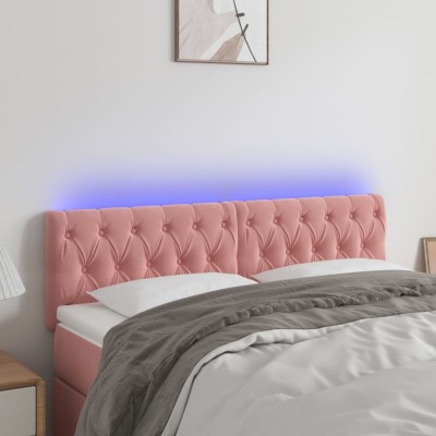 vidaXL Tăblie de pat cu LED, roz, 144x7x78/88 cm, catifea foto