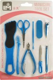 Set de accesorii pentru manichiură: separator, foarfece, pilă, albastru