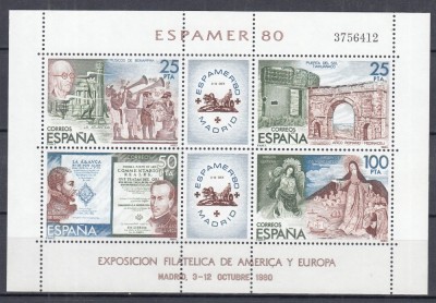 SPANIA 1980 EXPOZITIA INTERNATIONALA FILATELICA ESPAMER 80 MADRID BLOC MNH foto