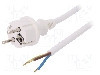 Cablu alimentare AC, 3m, 3 fire, culoare alb, cabluri, CEE 7/7 (E/F) mufa, SCHUKO mufa, PLASTROL - W-97420