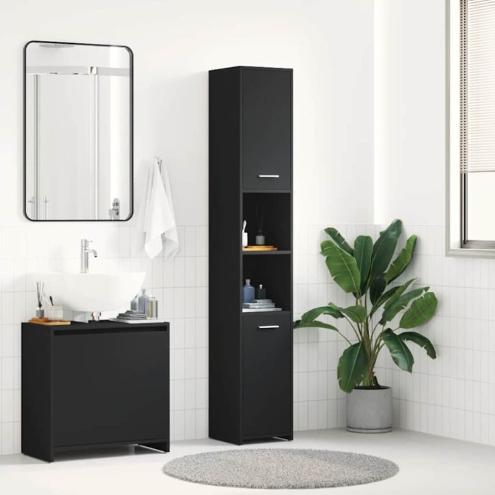 vidaXL Dulap de baie, negru, 30 x 30 x 183,5 cm, PAL