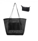 Cumpara ieftin Geanta de plaja pentru femei Flintronic, din plasa, 45 x 35 x 16 cm, negru - RESIGILAT