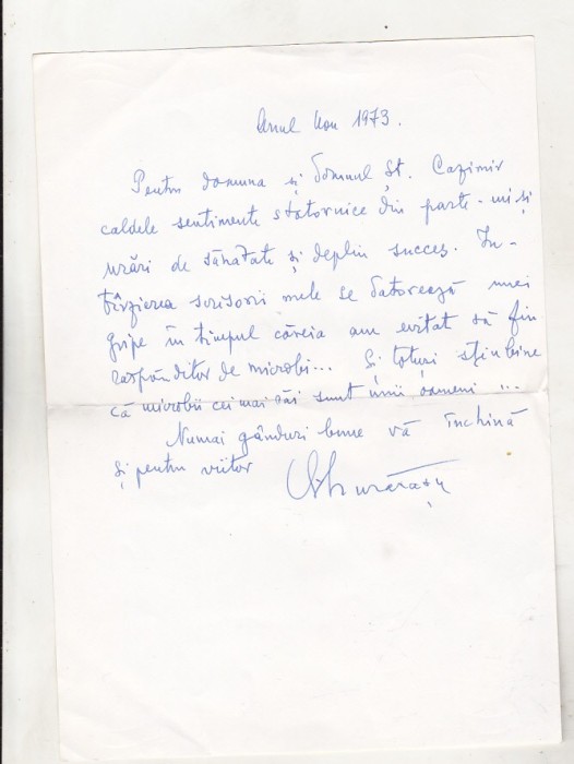 bnk div Scisoare olografa Dumitru Murarasu pentru Stefan Cazimir - 1973