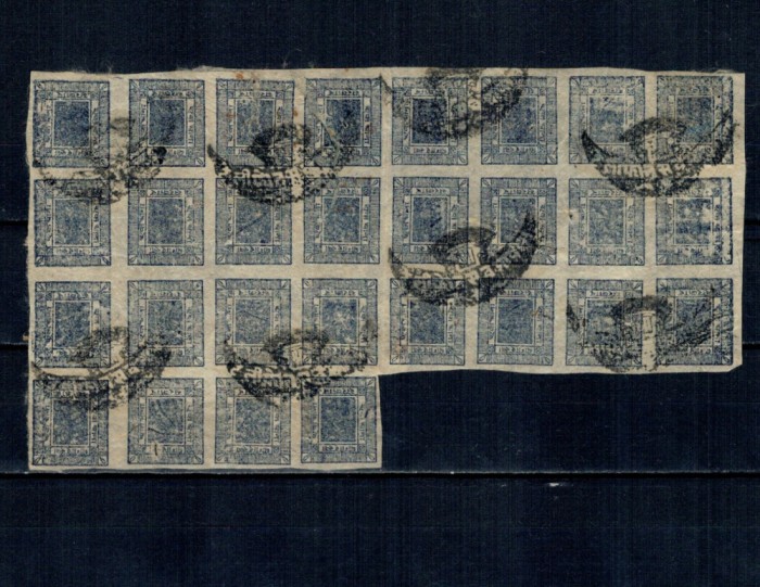 Nepal 1917 - 1 anna, albastru, bloc de 28 marci stampilate