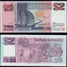 SINGAPORE █ bancnota █ 2 Dollars █ 1992 █ P-28 █ UNC