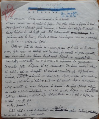 Manuscris Alexandru Cazaban; Un moft, nuvela, 5 pagini, 1912 foto