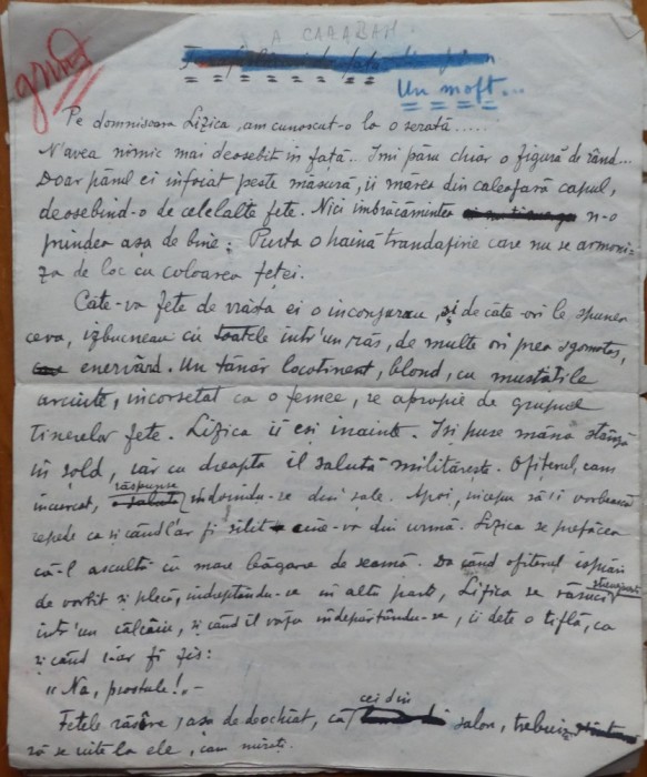 Manuscris Alexandru Cazaban; Un moft, nuvela, 5 pagini, 1912
