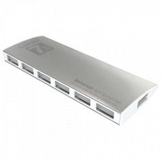 Hub LDNIO DL-H7 High Speed Super Slim cu 7 porturi USB 2.0 si cablu Micro USB, argintiu foto