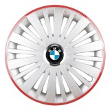 Set 4 Capace Roti, potrivite jantelor de R16, pentru BMW, model falcon argintiu cu rama rosie