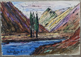 Peisaj montan// acuarela, E. Constantinescu 1964, Arbori, Ulei, Altul