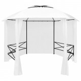 Pavilion de gradina cu perdele, alb, 360x312x265 cm, 180 g/m&sup2; GartenMobel Dekor, vidaXL