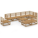 Set mobilier de gradina, 10 piese, maro miere, lemn masiv pin