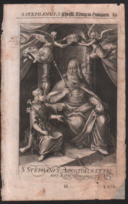 Gravura veche: REGELE STEFAN AL UNGARIEI, datand de la 1664