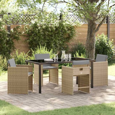 vidaXL Set de masă pentru grădină cu pernă 5 pcs Bej Rattan poli 3379998 foto
