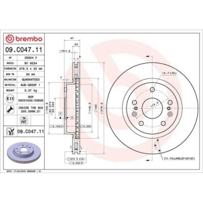 Set disc frana Suzuki S-Cross 01.22-, Sx4 S-Cross (Jy) 08.13-, Vitara (Ly) 02.15-, Fata, 280X22mm, ventilat, BREMBO foto