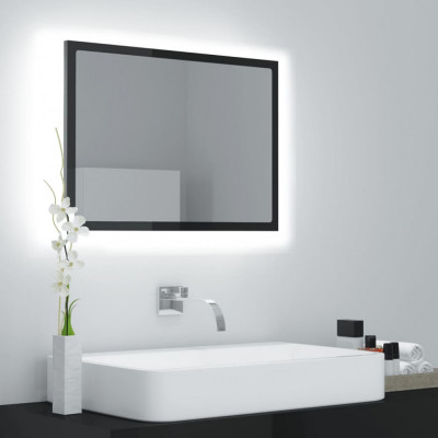vidaXL Oglindă de baie cu LED, negru extralucios, 60x8,5x37 cm, PAL foto