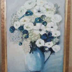 Tablou Natura statica Vas cu flori pictura ulei pe panza 58x78cm